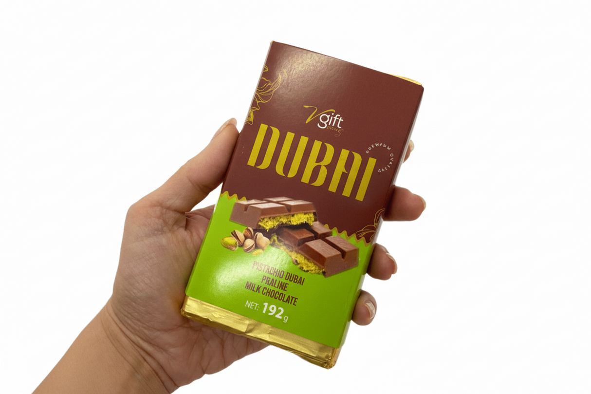 Pistachio Praline Dubai Chocolate Bar - Crispy & Nutty Delight - 32 Pieces x 192g