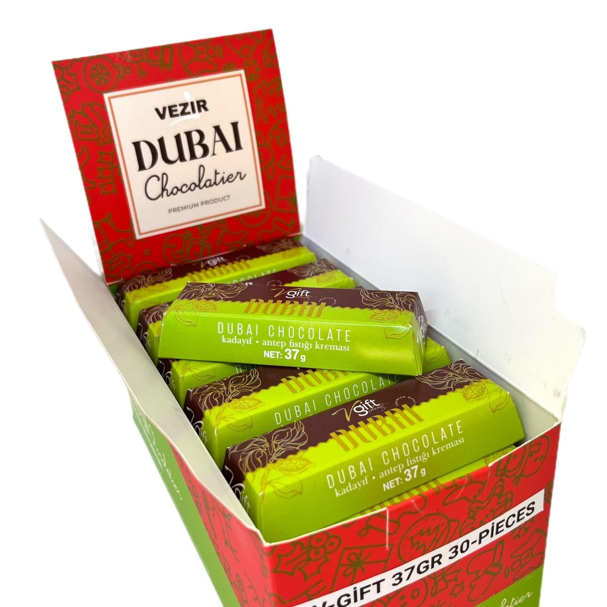 Pistachio Praline Dubai Chocolate Bar - Crispy & Nutty Delight - 90 Pieces x 37g