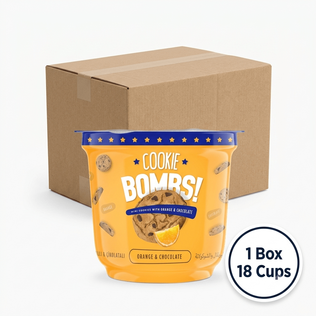 Wholesale Cookie Bombs - Orange & Chocolate Mini Cookies - 1 Case - 18 Cups - Aladdin Business