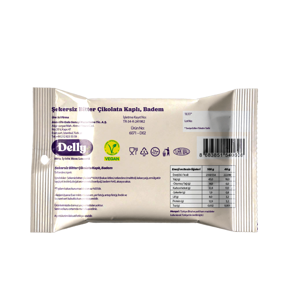 Wholesale Sugar-Free Dark Chocolate Covered Almonds - 1 Case - 48 Packs - Aladdin Business