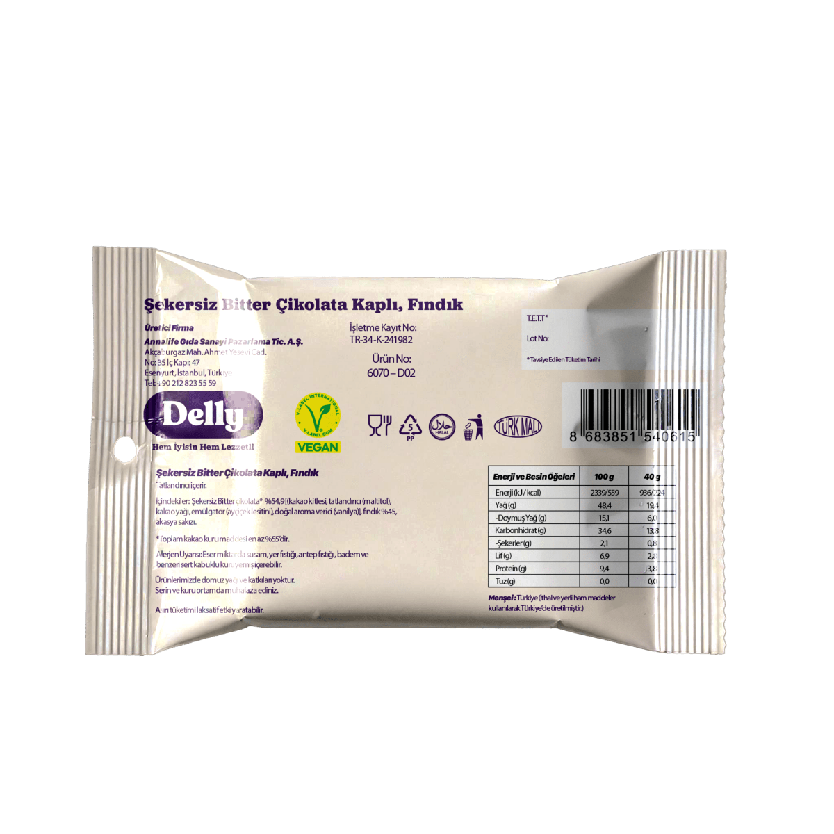Wholesale Sugar-Free Dark Chocolate Covered Hazelnuts - 1 Case - 48 Packs - Aladdin Business